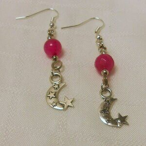 No 1771 Handmade earrings with Tibetan silver moons charms and polished stones